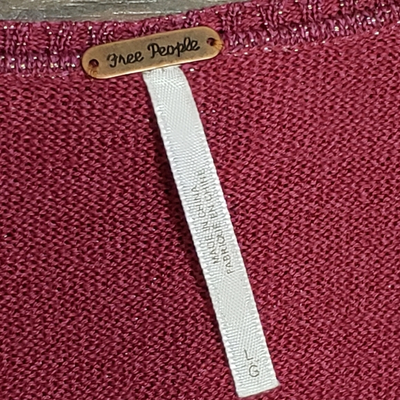 Free People Rose Sparkle Deep V-Neck Sweater Long Sleeve Linen Blend Size Large - Picture 8 of 13